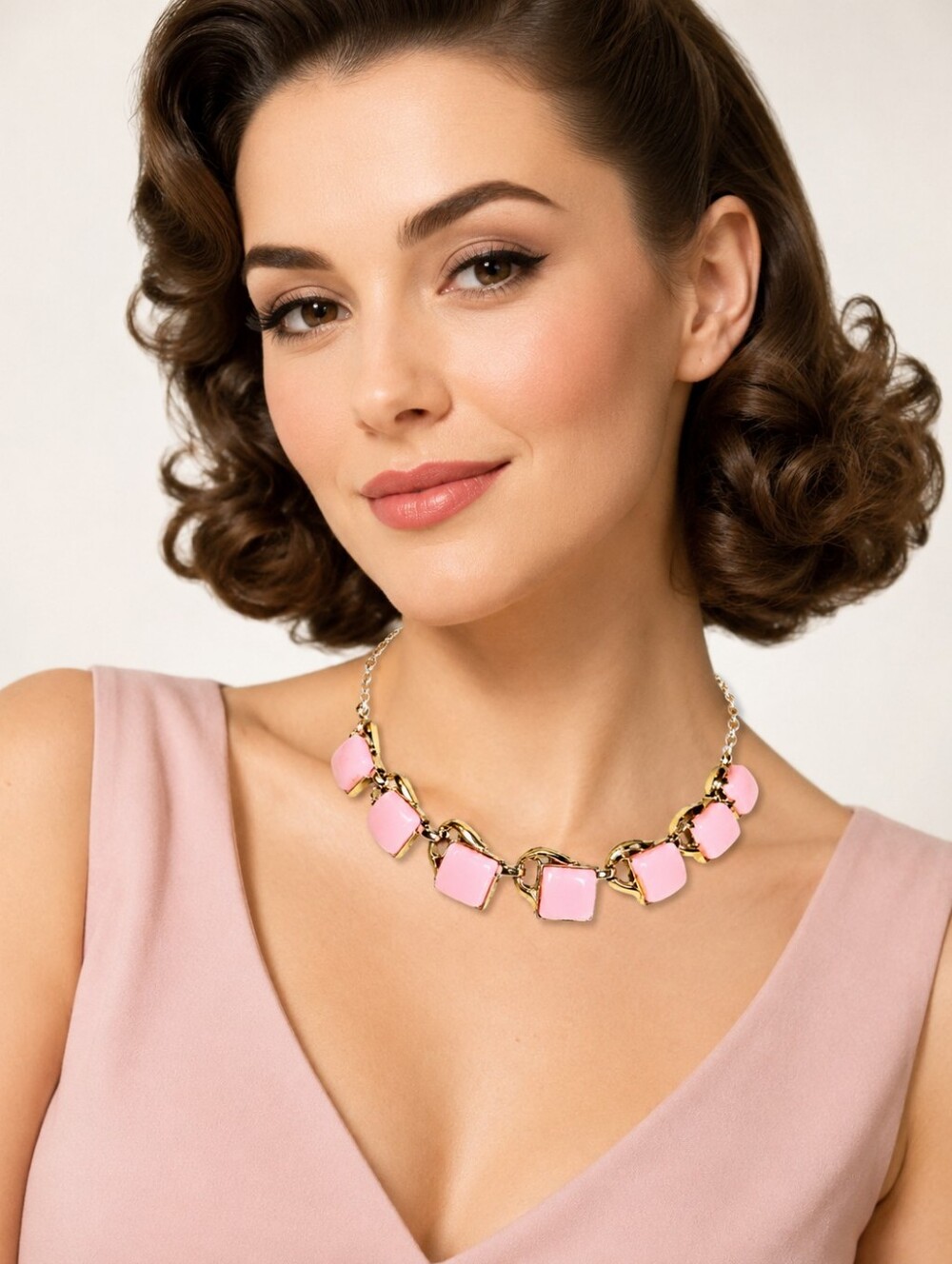 Moonlight Lucite Pink Gold Tone Retro Collar Necklace